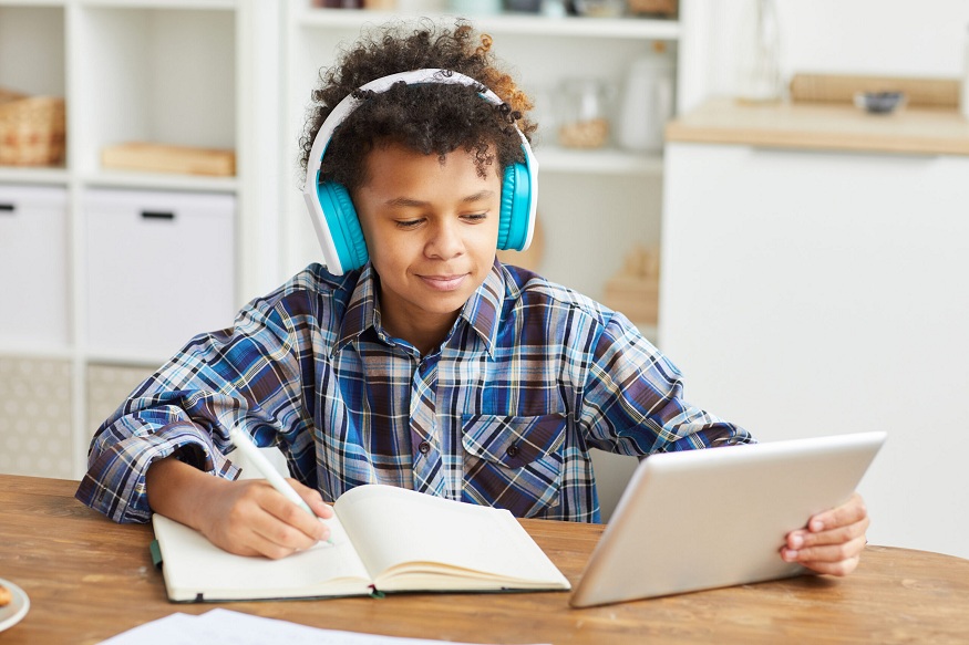 Boy studying at home